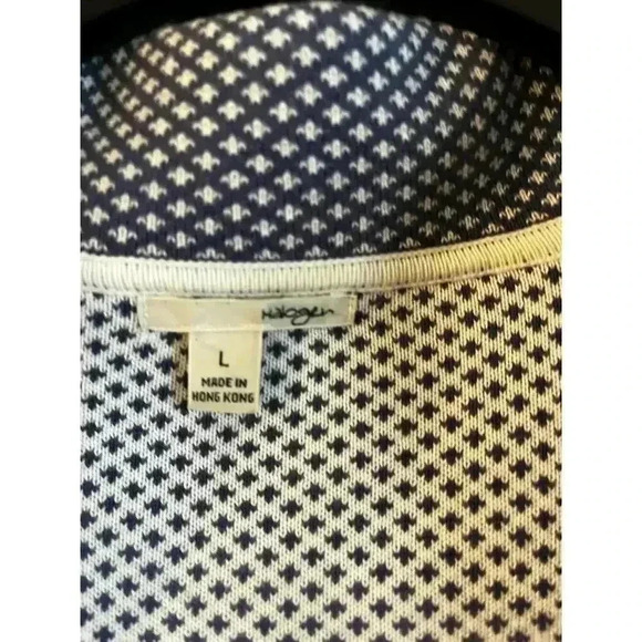 Halogen Women's Jacket Blazer 100% Cotton Blue White Fleur-de-lis Button Front L - Picture 5 of 7